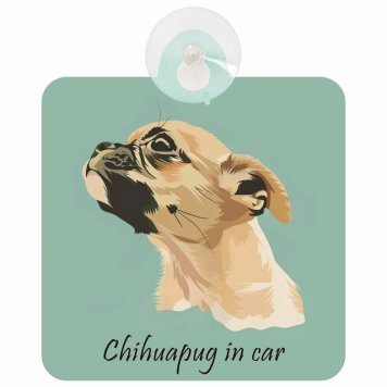 Chihuapug チワパグ Aタイプ 車 窓ガラス 吸盤タイプ 犬 かっこいい おしゃれ イラスト付 DOG IN CAR ドッグインカー ドッグオンボード 安全対策 セーフティサイン デコ 外出 ドライブ カーサイン 吸盤