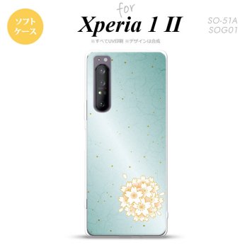 Xperia 1 II 5G スマホケース 背面カバー ストラップホール有り ソフトケース 和柄 サクラ 緑 ストラップホール おしゃれ かわいい かっこいい メンズ レディース nk-xp12-tp1276