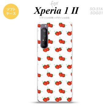 Xperia 1 II 5G スマホケース 背面カバー ストラップホール有り ソフトケース 苺 イチゴ 小 白 赤 ストラップホール おしゃれ かわいい かっこいい メンズ レディース nk-xp12-tp043