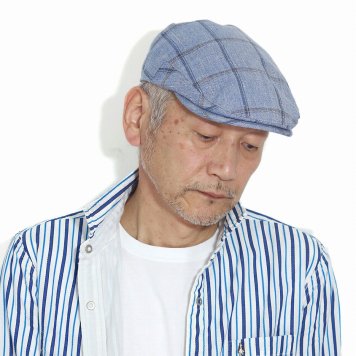 メンズ ハンチング ブランド 大きいサイズ チェック柄 綿 麻 春 夏 KASZKIET コットン リネン 58cm 60cm 62cm ブルー 父の日 プレゼント ギフト ラッピング 敬老の日