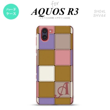 SH-04L SHV44 R3 AQUOS R3 スマホケース カバー パッチワーク ミックスC ベージュ +アルファベット nk-r3-1673i