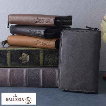 青木鞄 la GALLERIA Giardino 二つ折り財布 縦型 ラウンド ファスナー
