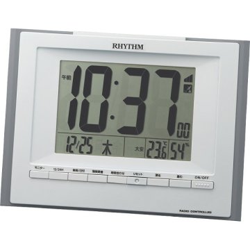 【直送】リズム RHYTHM 電波目覚まし時計 [26-0543-030] 8RZ168SR08 デジタル 置き時計 壁掛け時計 前面ボタン 薄型 見やすい液晶 温湿度計 カレンダー表示 六曜表示 掛置兼用 シンプル おしゃれ ギフト プレゼント