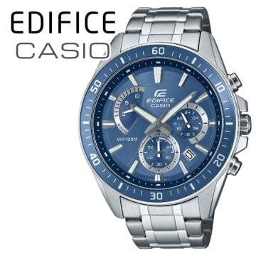 カシオ エディフィス 腕時計 メンズ ブルー シルバー クロノグラフ CASIO EDIFICE 海外モデル 100m防水 大きめ ステンレス メタル スポーツ 車 モータースポーツ おしゃれ プレゼント ギフト 成人 卒業 入学