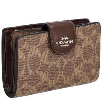 コーチファクトリー COACH FACTORY コーチアウトレット COACH OU TLET 財布 二つ折り財布 折りたたみ財布 小銭入れ付き CW786 IMXHE ミディアム コーナー ジップ ウォレット シグネチャー キャンバス レディース ブラウン