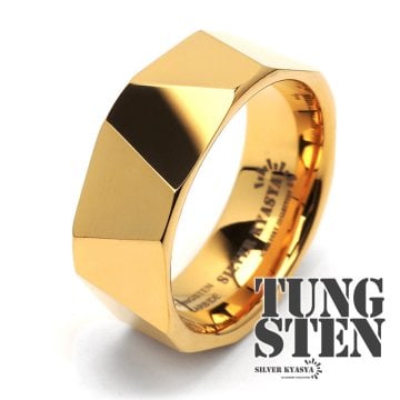 タングステン リング メンズ カットリング ゴールド k18 18k gp 18金 ダイヤモンドカット ごつい 金属アレルギー対応 指輪 男性