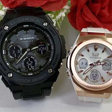 恋人たちのGショック ペアウオッチ G-SHOCK BABY-G  カシオ 2本セット 電波ソーラー GST-W100G-1BJF MSG-W600G-7AJF ラッピング無料 手書きのメッセージカードクリスマス プレゼント 誕生日 御祝い還暦 銀婚式 結婚記念日 婚約