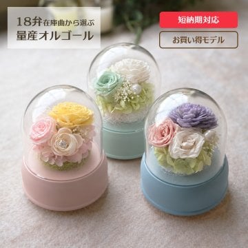 【1～2営業日内に発送】18弁量産オルゴール・フラワードームカップ・在庫曲から選ぶ・オルゴール・プリザーブドフラワー・仏花・お供え・お仏壇・誕生日・母の日・父の日・入園・入学・卒園・卒業・プレゼント・結婚・両親・出産・還暦・退職・ジブリ・ディズニー・無料ラッピング