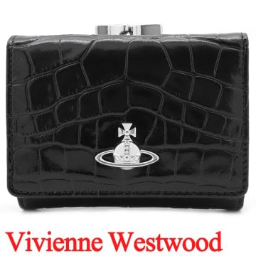 ヴィヴィアンウエストウッド 財布 レディース がま口三つ折り財布 Vivienne Westwood ヴィヴィアン ブラック クロコ型押し VW4294 (5115002MW-L0098-N401) 【2026年秋冬モデル】 【ラッピング無料 誕生日 お祝い プレゼント ギフト 贈り物】