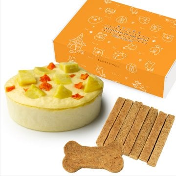 犬用 ベイクドチーズケーキ ボーンクッキー付 【選べるサイズ： 2号（超小型犬用）、 3号（小型犬～中型犬用）】 【選べる付属品： バースデー 飾り クリスマス 飾り】 わんちゃん用 犬用ケーキ 犬 ドッグ ドッグケーキ