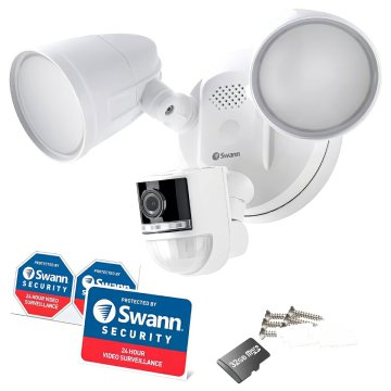 スワン Wifi フロードライト セキュリティーカメラ  SWIFI-4KFLOCAM-JP  #56744 4K Ultra HD 画像　動画　高画質　記録　再生 マイク スピーカー 侵入者への警告   会話可　防水防塵　IP65規格 スマートスピーカー Googleアシスタント Alexaに対応