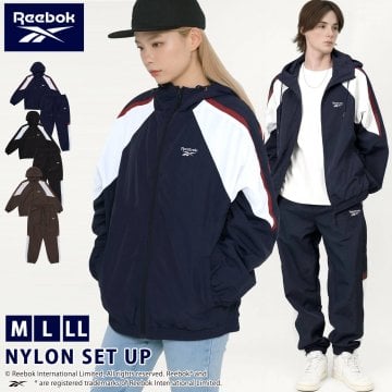 【予約】Reebok リーボック レディース ウインドブレーカー 上下 セット セットアップ ナイロン 裏メッシュ スポーツウェア トレーニングウェア ランニング テニスウェア 運動 ブランド ロゴ オーバーサイズ ゆったり カジュアル 部活 学生 2025FW 春 秋 karlas別注