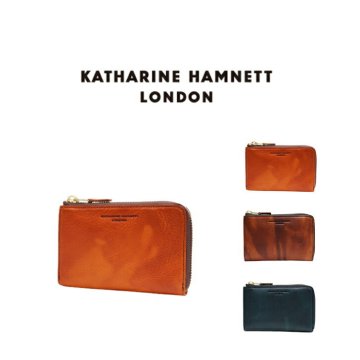 KATHARINE HAMNETT LONDON キャサリンハムネットロンドン L字型ファスナーミドル 二つ折り財布 FLUIDフルイド 490-59202おしゃれ イタリアンレザー  高級 本革 ギフト バレンタイン 人気