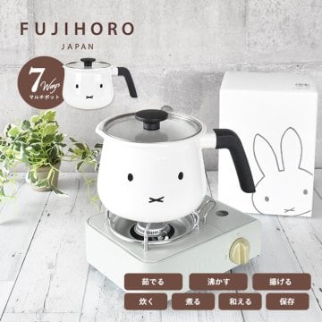 FUJIホーロー フェイス 16cm マルチポット 7way マルチ 沸かす 茹でる 炒める あげる IH IH対応 フライパン 鍋 かわいい 北欧 ミッフィー 富士ホーロー プレゼント ギフト 箱付き おしゃれ 大きめ 取っ手付き 蓋つき シンプル 一人暮らし ma10cp