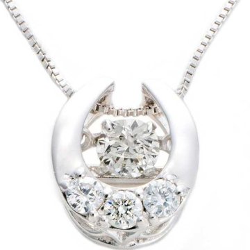 ダイヤモンド ネックレス K18 ホワイトゴールド 0.2ct ダンシングストーン 馬蹄 ホースシュー 一粒 揺れるダイヤ ペンダント 鑑別カード レディース アクセサリー ジュエリー ギフト