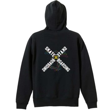 スケボー スケートボード パーカー プルオーバー メンズ レディース ジュニア 練習着 裏パイル おもしろ 名入れ スウェット おしゃれ キッズ 大きいサイズ 文字入れ無料 「ネオンスタイルのクロスSKATEBOARD」 アートワークスコウベ 【送料無料】