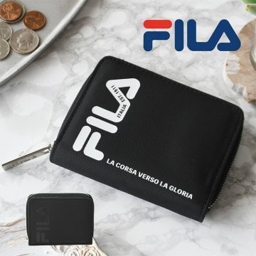 FILA 折り財布 フィラ おしゃれ かっこいい カジュアル レディース メンズ 男 男性 ロゴ ワンポイント シンプル 無地 黒 黒色 ブラック ファスナー 軽い 小さめ 小さい カード カードポケット ミニ財 おしゃれ プリント 中学生 高校生 大学生