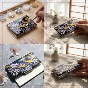 名刺入れ『芽』和柄 和風 カードケース 夜桜 伝統工芸 職人 手作り 名入れ 記念日 誕生日 ギフト 送料無料 和風 ハンドメイド 立体彩色 螺鈿風 20代 40代 50代 プレゼント お祝い 還暦 退職 卒業