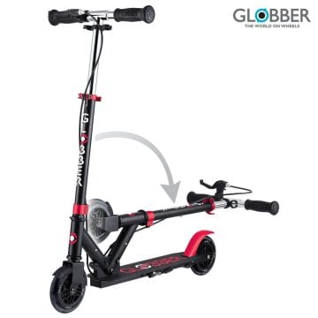 誕生日プレゼント GLOBBER グロッバー フローエレメント ジュニア キックボード キックスクーター 2輪 折りたたみ ハンドブレーキ 高さ調節 125mm 3歳 4歳 5歳 小学生 身長95cm 耐荷重50kg 外遊び 入園祝い ブラック レッド フランス 男の子 女の子 お祝い ギフト