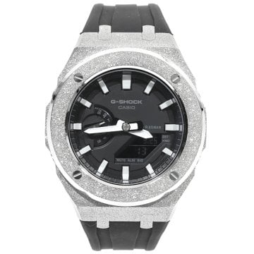 G-SHOCK GA2100 メタル カスタム フロステッド ラバーバンド カシオーク ブラックベルト ステンレス製 艶消しモデル Frosted Edition CASIOAK シルバー