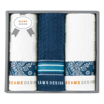 BEAMS DESIGN チェッカーバンダナ フェイスタオル3P ネイビーブルー  ／タオル 日用品・ヘルスケア 敬老の日 プレゼント ギフト お彼岸 お供え 秋 2026 送料無料 ギフト プレゼント プチギフト 内祝い 快気祝い 出産祝い 結婚祝い 引出物 新築祝い お返し