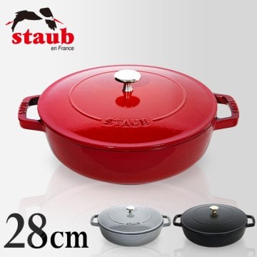 ストウブ 28cm IH対応 鍋 両手鍋 Staub ブレイザー ホーロー ホーロー鍋 なべ ココット 調理器具 キッチン用品 保温 熱伝導 冬 冬物 ストーブ 贈り物 丸鍋  可愛い グレー ブラック チェリー 並行輸入品【D】 ギフト プレゼント 景品 新生活
