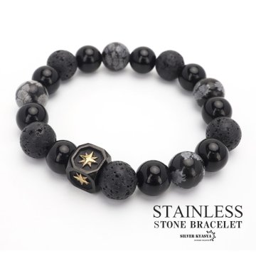 ステンレス 天然石アラバスターブレスレット メンズ 数珠ブレスレット オニキス 火山石 パワーストーンブレスレット 男性 おしゃれ 数珠 ビーズ デザイン かっこいい 父の日