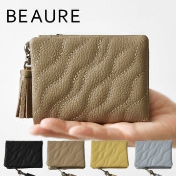 【Beaure ビュレ ヴュレ】カウレザー タッセル付き ウエーブキルト ウォレット 2つ折り財布 (B-24308)レディース 本革 牛革 小銭入れ カード入れ バッグ 小さい 可愛い 母の日 クリスマス ギフト プレゼント 30代 40代 50代 60代 箱付き 母の日 クリスマス ギフト プレゼント