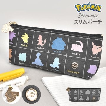 ペンケース ポケモン pokemon ペンポーチ スリムポーチ 筆箱 小物入れ スリム コンパクト かわいい おしゃれ シルエット キャラクター モノトーン カラフル ピカチュウ チャーム付き メイクポーチ 化粧ポーチ 高校生 中学生 大人 通勤 通学 文房具 誕生日 ギフト プレゼント