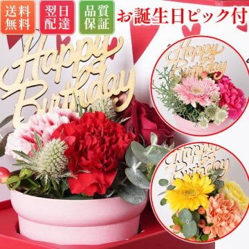 バースデー フラワーアレンジメント 誕生日 専用BOX付き ピック付き 送料無料 土日発送OK 誕生日プレゼント 花 ブーケ ギフト プレゼント バラ ギフト プチギフト 誕生日 フラワー 花束 生花 お祝い フラワーギフト デー 花 花束 ギフト