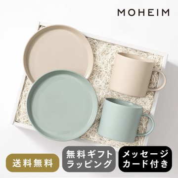 モヘイム×HYACCA限定ギフトボックス マグカップ プレート MOHEIM CUP BOX / サンドホワイト＆ライトブルー 結婚祝い 新築祝い ペア 食器 セット プレゼント 　お祝い シンプル　実用的　気が利く　　縁起がいいもの　おしゃれ　式なし　ハイブランド　ペアマグカップ　ペアプレート　ハイセンス　12000円　　クリスマス