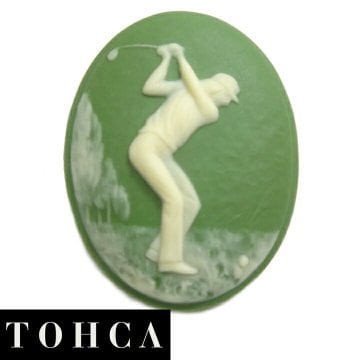 【陶華・TOHCA】数量限定 オーバル グリーン ゴルフ ゴルファー カメオ ラペルピン タイタック ピンブローチ