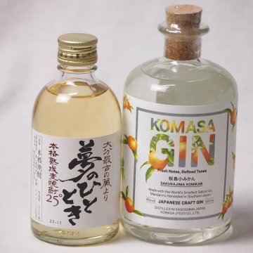 華やぎと深みの贅沢な二重奏2本セット(小正醸造 コマサジン桜島小ミカン45度（鹿児島県） 井上酒造 麦焼酎夢のひととき25度（大分県）) 500ml×1本 300ml×1本