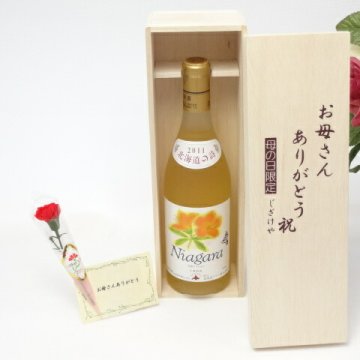 母の日 ギフトセット ワインセット お母さんありがとう木箱セット(北海道の詩　北海道産葡萄100％ おたる 完熟ナイヤガラ　　白ワイン（甘口）　720ｍｌ（北海道）)母の日カード お母さんありがとうカーネイション