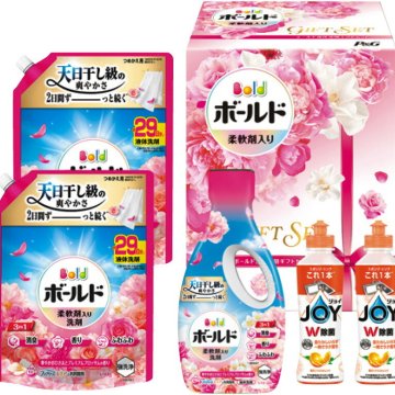 夏の贈り物お中元 ボールド液体洗剤ギフトセット P&G ボールドジェル華やかプレミアムブロッサムの香り詰替用超特大サイズ（690g）・除菌ジョイコンパクトオレンジの香り(170ml)×各2、ボールドジェル華やかプレミアムブロッサムの香り（680g）×1