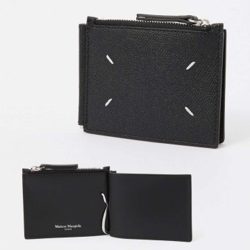 メゾン マルジェラ MAISON MARGIELA SA1UI0018 P4745 二つ折り財布 メンズ 財布 ミニ財布 小銭入れ レザー マネークリップ 本革 ウォレット スリム ロゴ 4ステッチ プレゼント コンパクト ギフト ブランド お祝い 記念 WALLET SLIM 2 PINCER ブラック