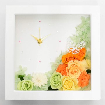 プリ時計アレンジ プリザーブドフラワー時計アレンジ 時計 ガーベラ 誕生日 プレゼント 卒業 母の日 贈り物 ギフト プリザ ブリザーブド ホワイトデー 退職祝い 祝い サイズ幅22.5cm長さ22.5cm高さ8cm Lulu's-1305 Lulu's ルルズ