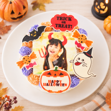 デコ盛りハロウィンフォトケーキ-生クリーム-【12センチ～21センチ】
