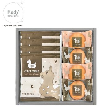 ロディ カフェタイムセット SE6-264-6 内祝 快気祝い 結婚祝い お歳暮 香典返し 敬老の日 七五三 孫 両親 自宅  応援 プレゼント 御礼 成人式 引越し お誕生日 ロディのシルエットの入ったチョコインクッキーの詰合せです。