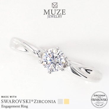MUZE JEWELRY 指輪   直径4.3mm（0.3ct相当） プラチナ仕上げ オーダーメイド プラチナ仕上げ K18ゴールド仕上げ エンゲージリング 婚約指輪 ツイストアーム  スワロフスキージルコニア使用リング プロポーズ 記念 made in japan 刻印 名入れ roryxtyle