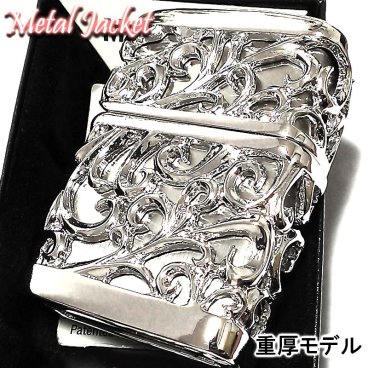 ZIPPO ライター 超重厚 メタルジャケット シルバー ジッポ デビル ニッケル鏡面仕上げ 豪華 彫刻デザイン 4面加工 銀 メンズ アクセサリー かっこいい プレゼント ギフト