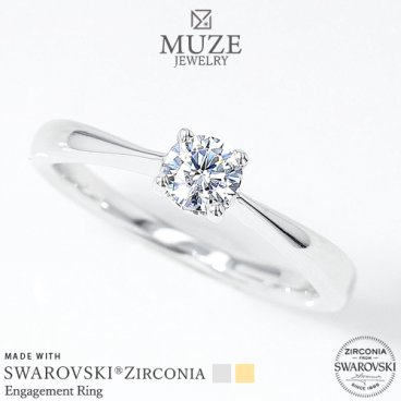 MUZE JEWELRY 指輪   直径4.3mm（0.3ct相当） プラチナ仕上げ オーダーメイド プラチナ仕上げ K18ゴールド仕上げ エンゲージリング 婚約指輪  スワロフスキージルコニア使用リング 一粒 プロポーズ 記念 made in japan 刻印 名入れ roryxtyle