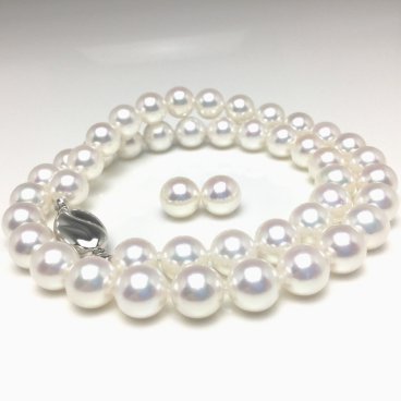 真珠 ネックレス パール 花珠　ナチュラルカラー　テリ最強　 アコヤ真珠 イヤリング or ピアス セット 8.5-9.0mm ホワイト（無調色） シルバー クラスップ 73267 イソワパール