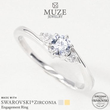 MUZE JEWELRY 指輪   直径4mm（0.25ct相当） プラチナ仕上げ オーダーメイド プラチナ仕上げ K18ゴールド仕上げ エンゲージリング 婚約指輪 ストレートライン  スワロフスキージルコニア使用リング プロポーズ 記念 made in japan 刻印 名入れ roryxtyle