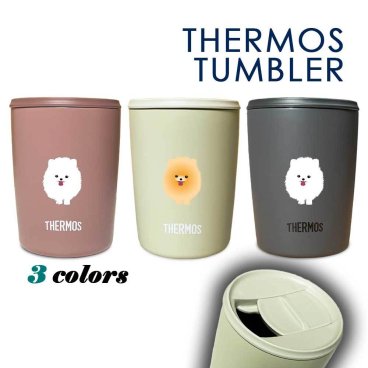 【新商品】ポメラニアン サーモス 蓋つき タンブラー 300ml 保温 保冷 ステンレス マグカップ ふた スライド ワンタッチ 真空 断熱 二重構造 オリジナル ポメ 犬 ペット