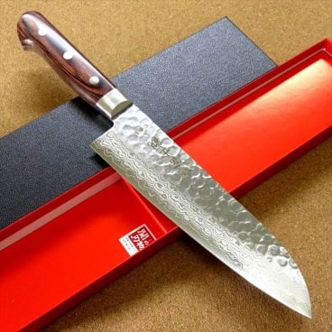 【関の刃物】【三徳包丁 18.5cm(185mm)】【国産日本製】 富士觀 鎚目鍛造 ダマスカス VG-10 (V金10号 ステンレス) 口金付マホガニー合板ハンドル 一般的家庭用 文化包丁 送料無料(※一部地域を除く)