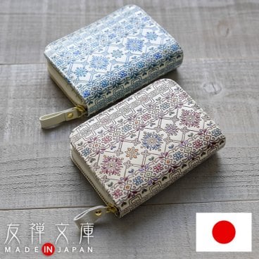 財布 レディース 二つ折り ラウンドファスナー 本革 日本製 花柄 二つ折り財布 折りたたみ財布 文庫革 手描き 和風 和柄 ジッパー サイフ フラワーガーデン 友禅文庫 母の日 プレゼント クリスマス