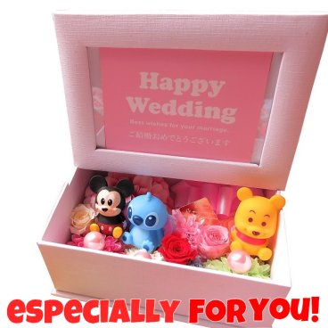 結婚祝い ディズニー 写真立て フォトフレーム 花 プレゼント プリザーブドフラワー入り ミッキー ミニー マスコットおまかせ3個入り