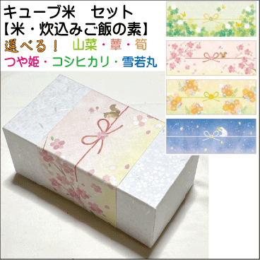 選べる「キューブ型お米２合」と「炊き込みごはんの素２合分」セット　贈答・お返し・お祝い・引き出物・プレゼント・お礼・ギフト・引越し・挨拶