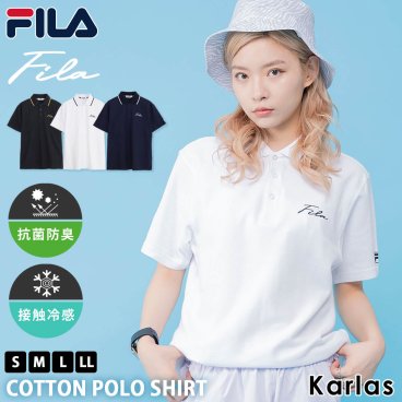 FILA フィラ ポロシャツ 半袖 レディース 春夏 綿100% ゴルフウェア おしゃれ カジュアル シンプル ワンポイント ロゴ スポーツブランド 薄手 コットン 無地 トップス メンズ 白 黒 紺 中学生 高校生 大人 2024ss S M L LL 3L 大きいサイズ outfit別注